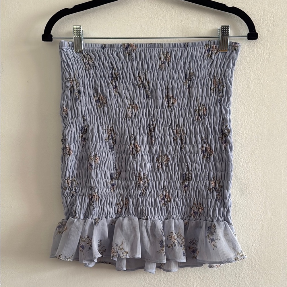 Iris Blue Smocked Bubble Mini Skirt